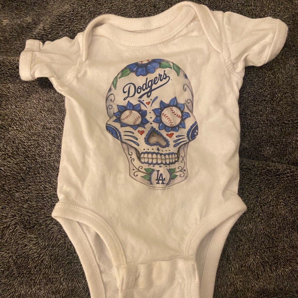 Dia de Los muertos Baby Dodger onesie.